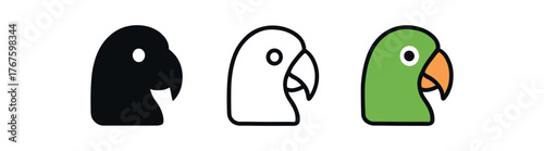 parrot tropical beak icon on white background Black silhouette flat icon outline icon and colored icon style. three minimal vector icon style