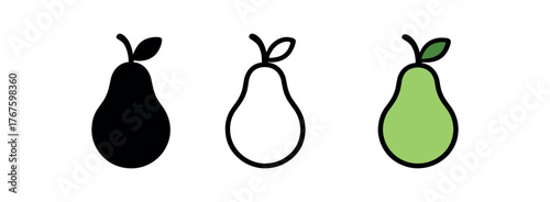 pear simple fruit icon on white background Black silhouette flat icon outline icon and colored icon style. three minimal vector icon style
