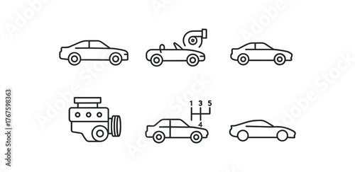 simple outline stroke icon isolated on white background rear wheel drive coupe turbocharged roadster lightweight two door high rev engine model manual transmission low slung profile