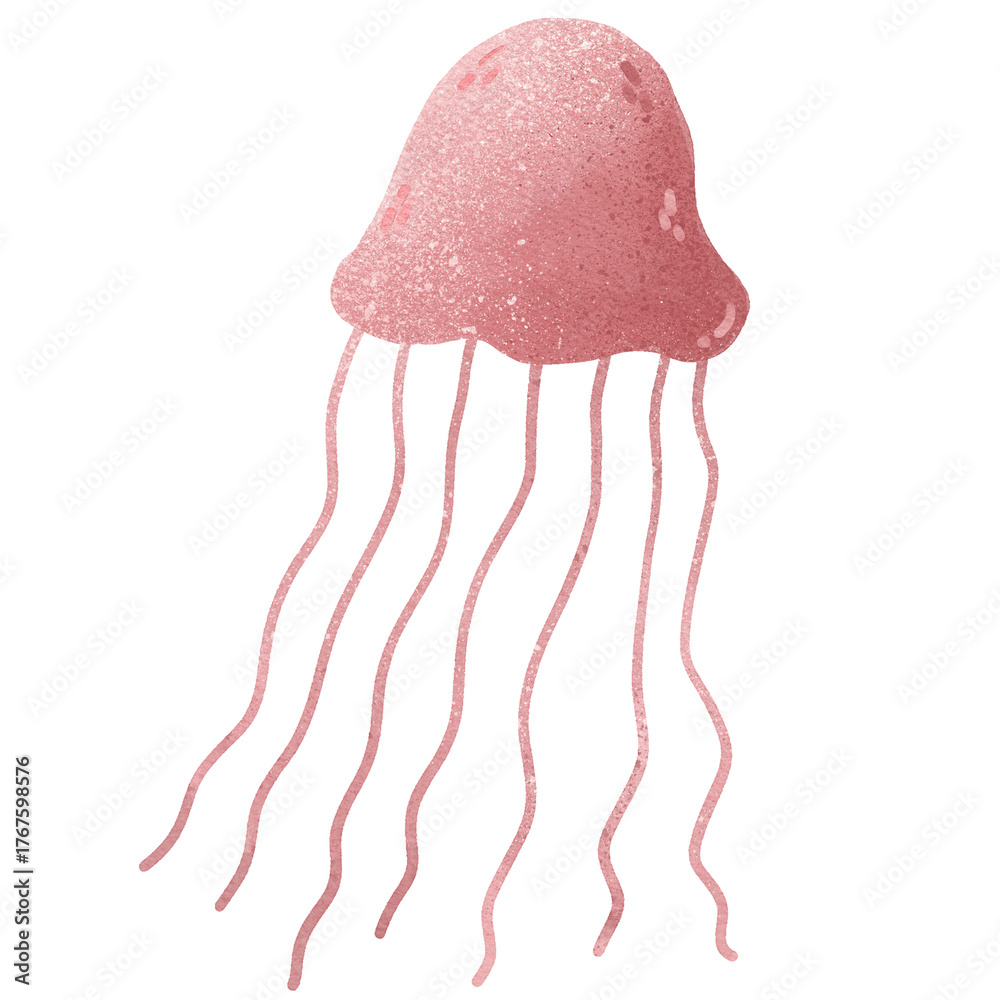 Fototapeta premium Pink Jellyfish Cute Watercolor Illustration Soft Pink Marine Life PNG