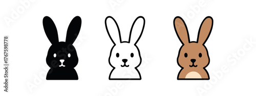 rabbit long ear icon on white background Black silhouette flat icon outline icon and colored icon style. three minimal vector icon style