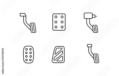 simple outline stroke icon isolated on white background floor mounted pedal performance pedal plate integrated clutch switch anti slip rubber pad aftermarket pedal cover pivot mounted