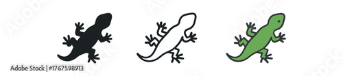 lizard crawling reptile icon on white background Black silhouette flat icon outline icon and colored icon style. three minimal vector icon style