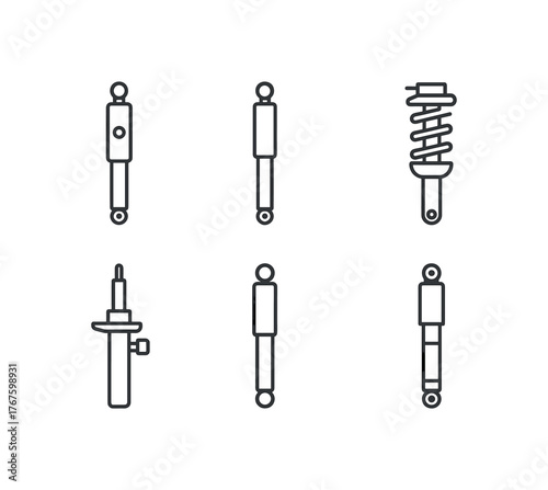 simple outline stroke icon isolated on white background gas charged front shock monotube performance shock coilover shock combo adjustable damping strut OEM hydraulic shock twin tube rear