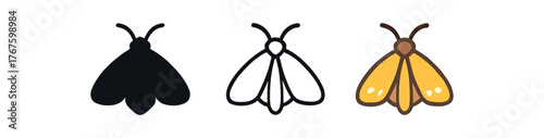moth night flyer icon on white background Black silhouette flat icon outline icon and colored icon style. three minimal vector icon style