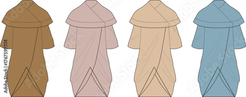 Set of Four Colored Robes Illustrations of Various Brown and Blue Shades