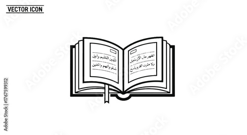 Stylized Book with Ribbon Bookmark and Religious Script – Editorial Illustration