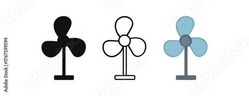 fan table blades icon on white background Black silhouette flat icon outline icon and colored icon style. three minimal vector icon style
