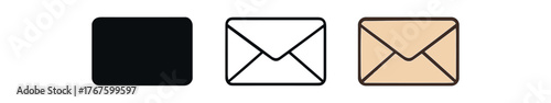 envelope closed flap icon on white background Black silhouette flat icon outline icon and colored icon style. three minimal vector icon style