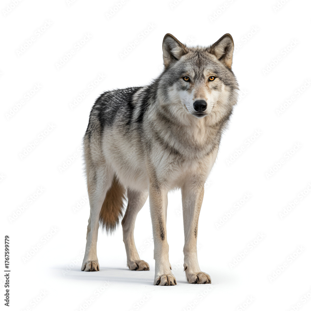 Obraz premium Wolf on White Background – Majestic Wildlife Animal 