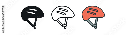 helmet bike guard icon on white background Black silhouette flat icon outline icon and colored icon style. three minimal vector icon style