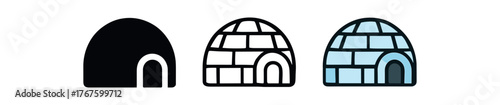 igloo snow dome icon on white background Black silhouette flat icon outline icon and colored icon style. three minimal vector icon style