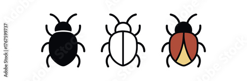 insect beetle wings icon on white background Black silhouette flat icon outline icon and colored icon style. three minimal vector icon style
