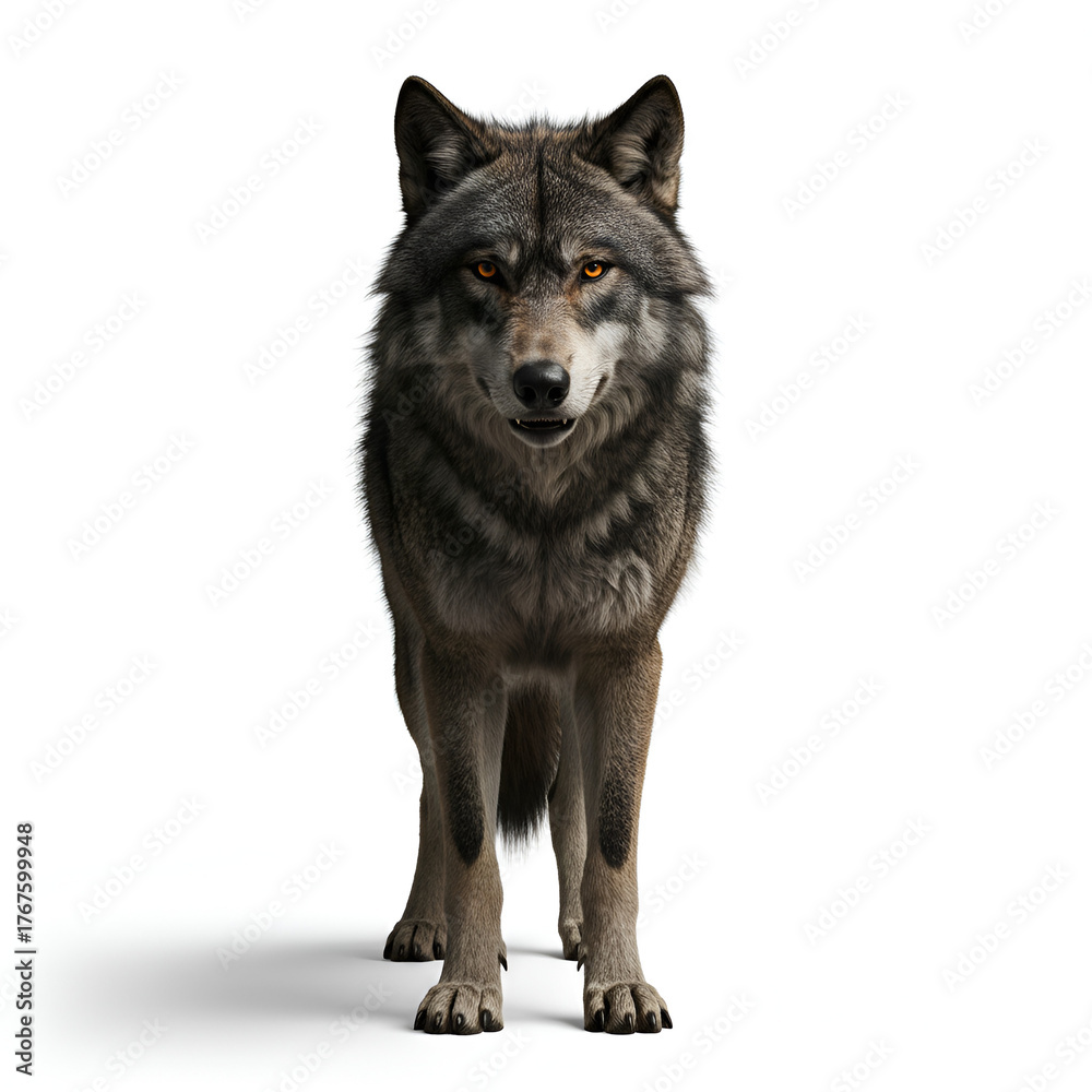 Obraz premium Wolf on White Background – Majestic Wildlife Animal Sharp Eyes in High Resolution