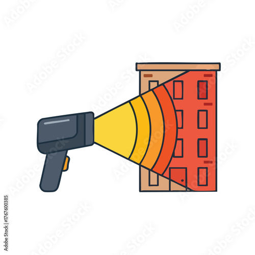 Infrared thermometer scanning a building for heat.