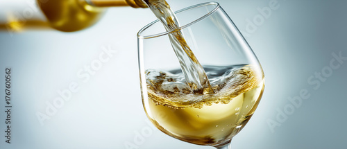 Low alcohol white wine pouring into a glass refreshing and light beverage refreshment
