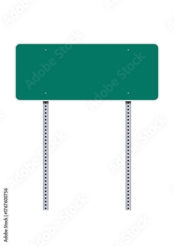 Vector illustration of medium size blank American city or county green road sign with reflective texture on metallic posts