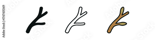 branch split limb icon on white background Black silhouette flat icon outline icon and colored icon style. three minimal vector icon style