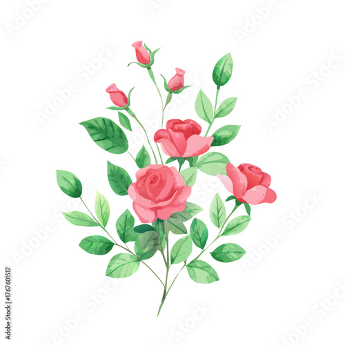 Colored vector illustration of watercolor rose bouquet, symbol of romance and beauty, perfect for wedding invitations, greeting cards, packaging, and floral branding