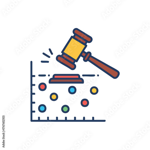 Gavel hitting a sound block over a scatter plot.