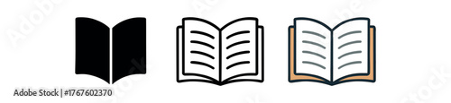 book open pages icon on white background Black silhouette flat icon outline icon and colored icon style. three minimal vector icon style