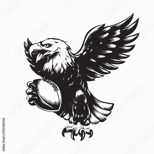 Flying Eagle Mascot with Football Vector Illustration on white background