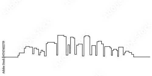Continuous one line drawing of a city skyline representing urban architecture and landscape vector