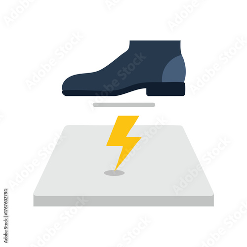 A shoe hovering over a surface with a lightning bolt.