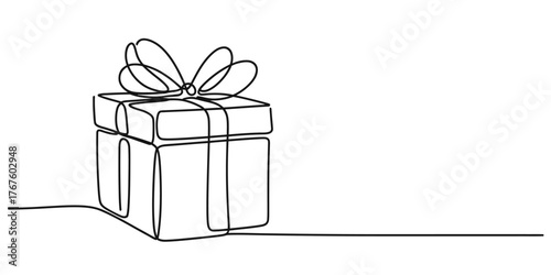 Elegant continuous one line drawing of a gift box with ribbon and bow minimalist art vector