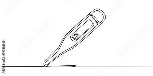 Minimalist continuous line art drawing of a digital medical thermometer depicted diagonally vector