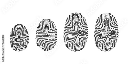 Continuous line drawing abstract design of four fingerprint patterns in varying sizes and forms vector