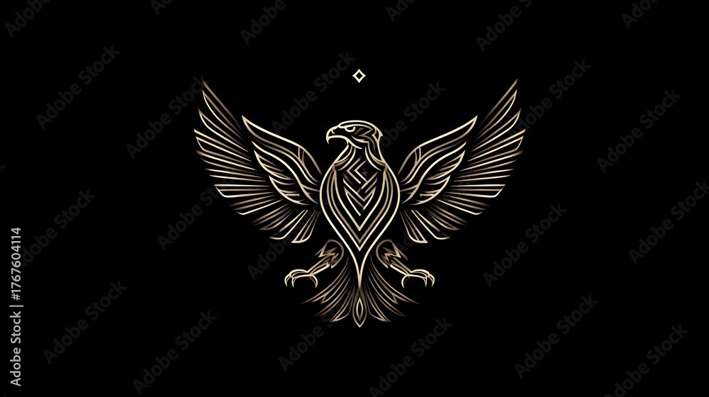 Obraz premium Luxury eagle head logo in silver lines on black background. Concept: power, prestige, elegance, and premium branding, luxury fashion labels, jewelry brands, elite services, high-end identity design.