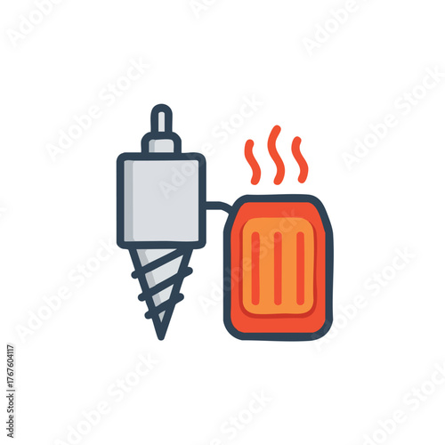 Icon of a drill bit connected to a heating element.