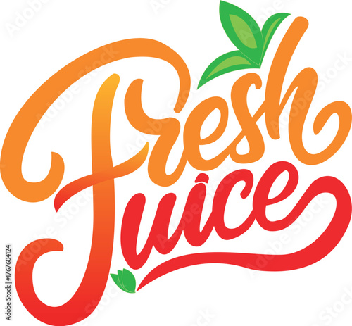 Fresh Juice Handwritten Logo on White Background with Red-Orange Gradient Text Vector Illustrator Artwork