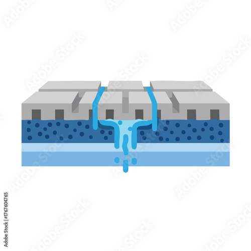 of a layered filtration system with water passing through.