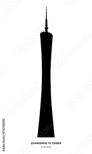Silhouette of the Canton Tower. Guangzhou TV Astronomical and Sightseeing Tower. One of the tallest structure in China and in the world. Element of the landscape.