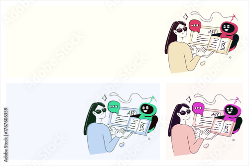 Illustration of a person teaching AI robot assistants using data sheets