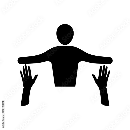 Silhouette of a person with arms outstretched reaching for two hands