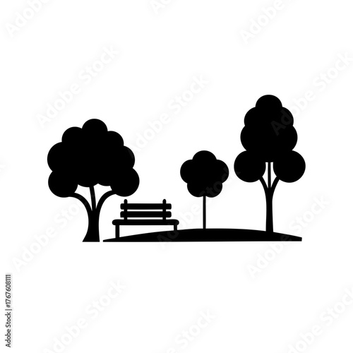 Peaceful Park Silhouette with Benches and Trees for Relaxing Outdoors