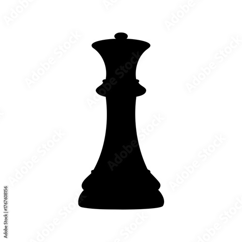 Elegant silhouette of a queen chess piece against a plain white backdrop