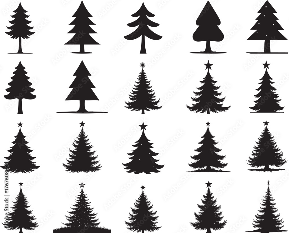 Obraz premium Collection of Stylized Christmas Tree Silhouettes