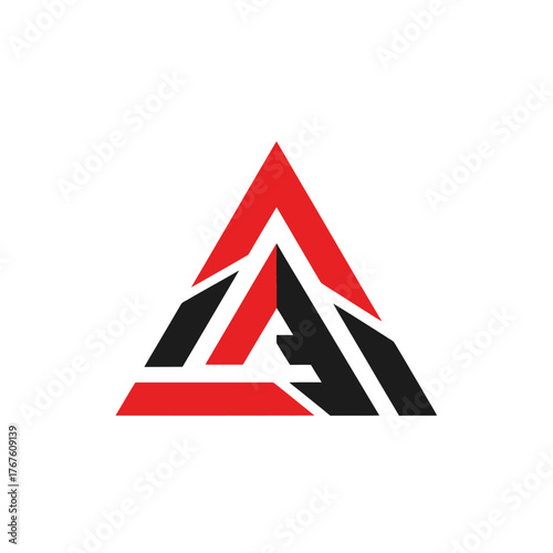 A geometric logo comprised of nested shapes forming a triangle with red and black segments