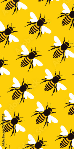 Seamless bee pattern background. Bee flat design.