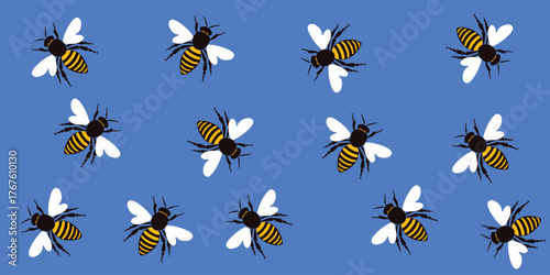Seamless bee pattern background. Bee flat design.