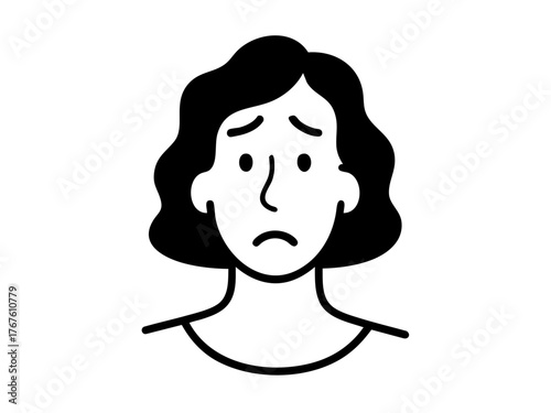 Simple illustration of a distressed woman. Line art. Illness. Weather-related illness. Stress. Harassment. Mental illness