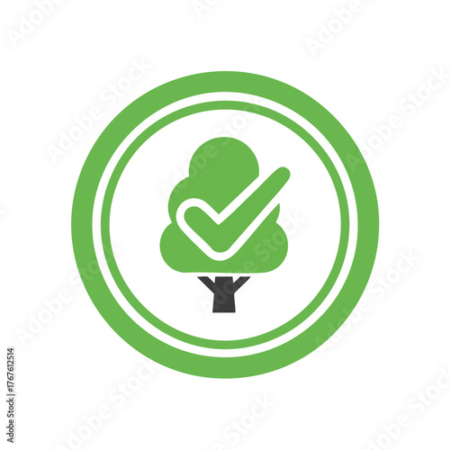 A green tree with a checkmark inside a green circle.
