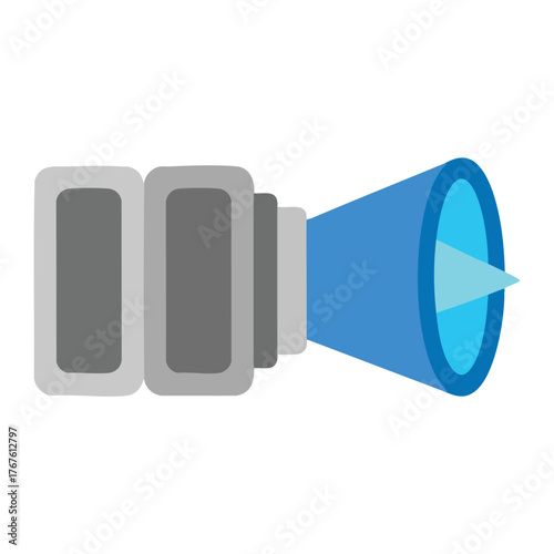 A stylized projector emitting a blue light beam.