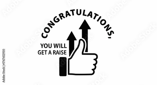 Celebrate career success with a thumbs up and upward arrows signaling a raise