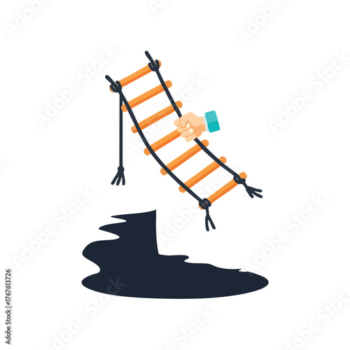 A hand holding a ladder over a dark pit, offering help.