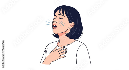 Person experiencing a coughing fit and holding chest, indicating health or medical concern